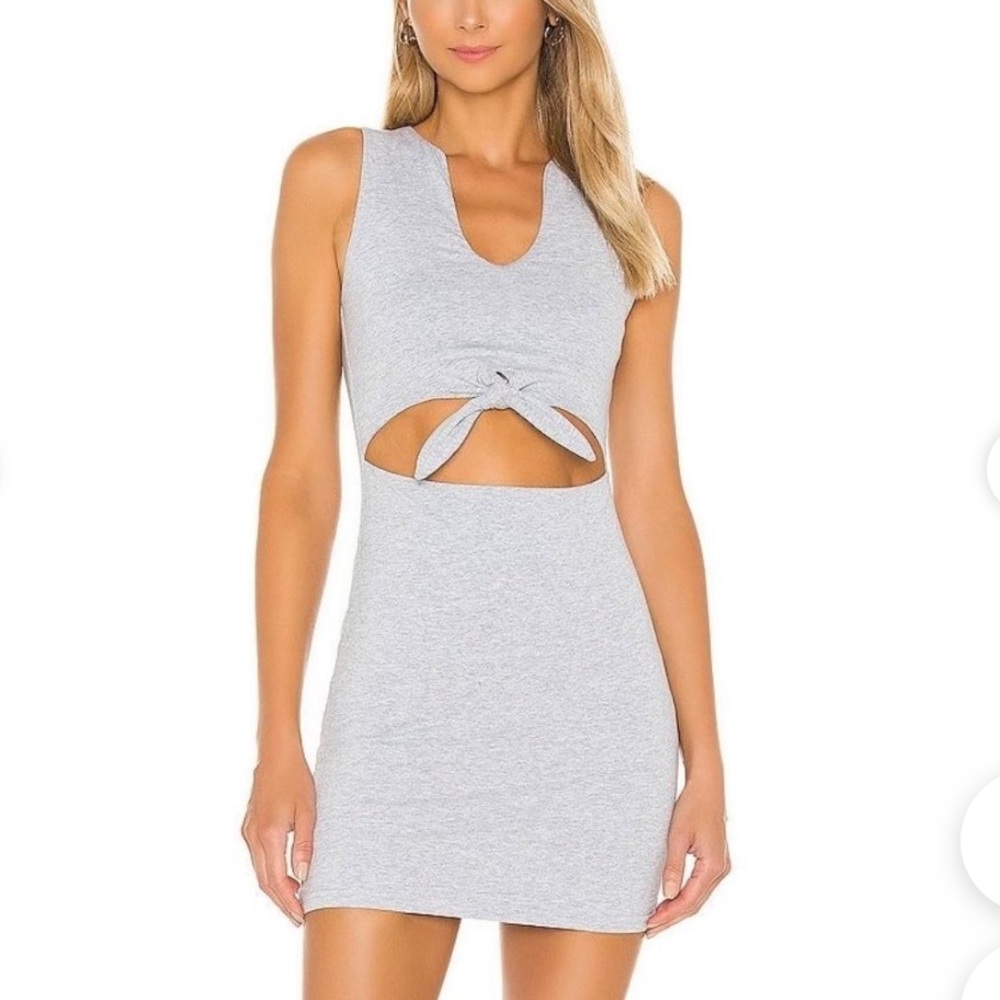 Revolve Sleeveless Gray Cutout Tie-Waist Mini Dress